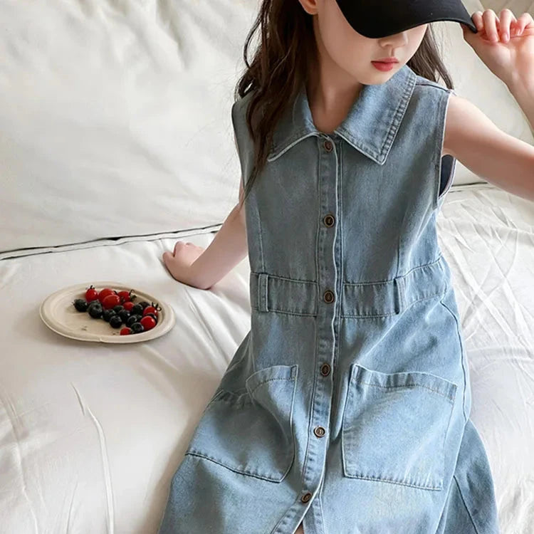 Chic Denim Party Dress for Girls