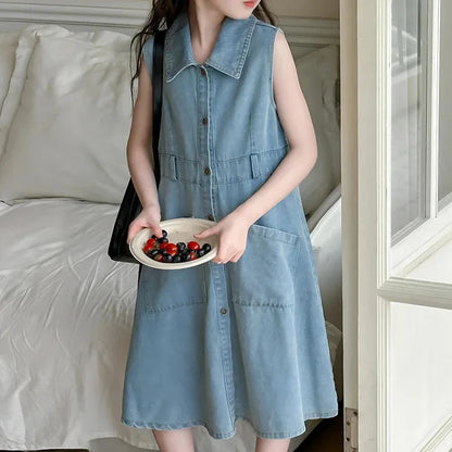 Chic Denim Party Dress for Girls